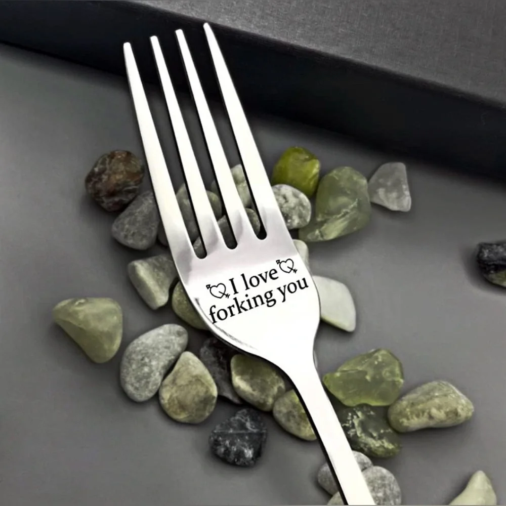 “I Love Forking You” Engraved Stainless Steel Novelty Gift – Silver or Black